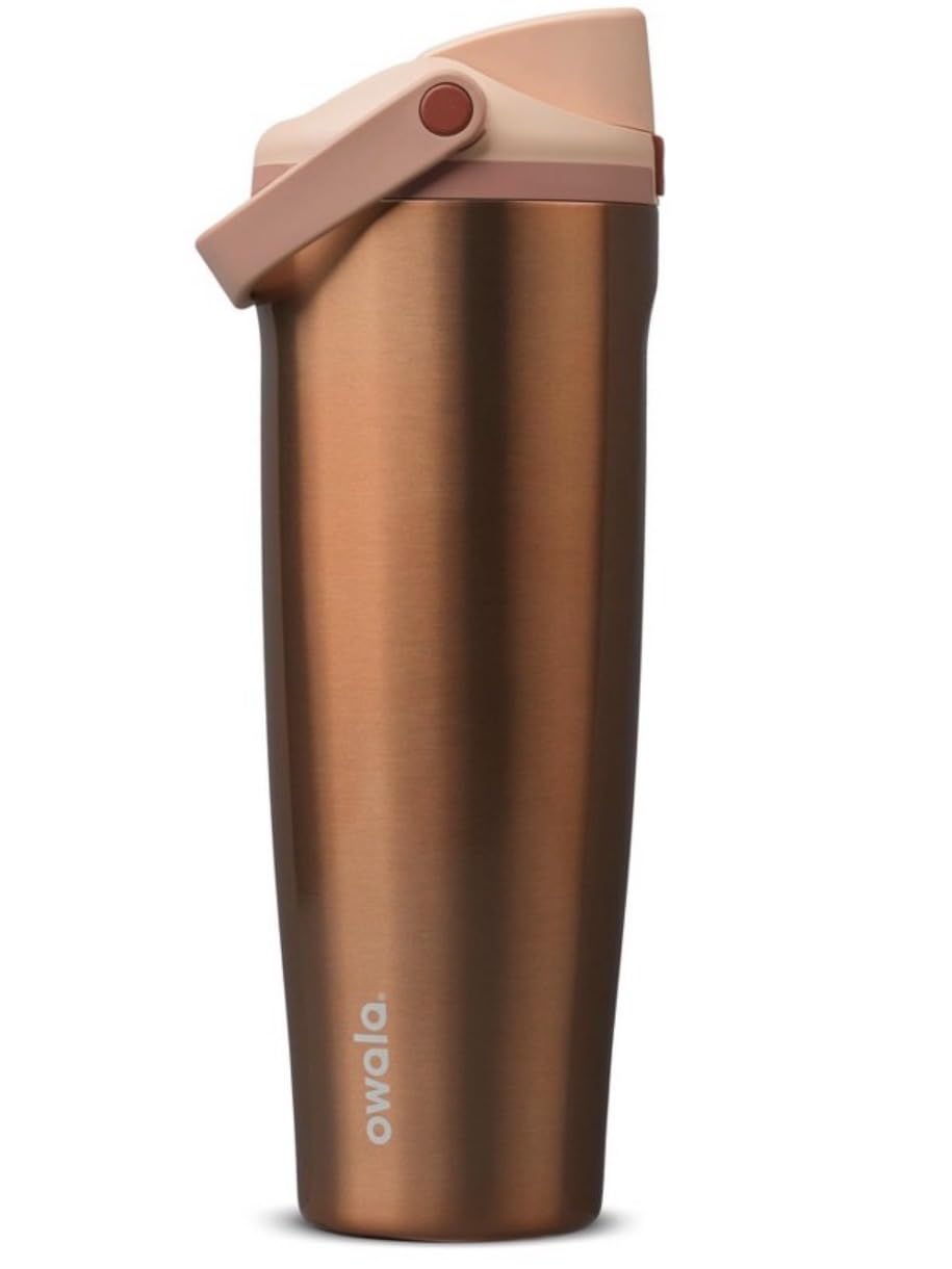 Owala FreeSip Stainless Steel Water Bottle, Copper, 30 fl oz, with BuiltIn Straw (Rose Gold)