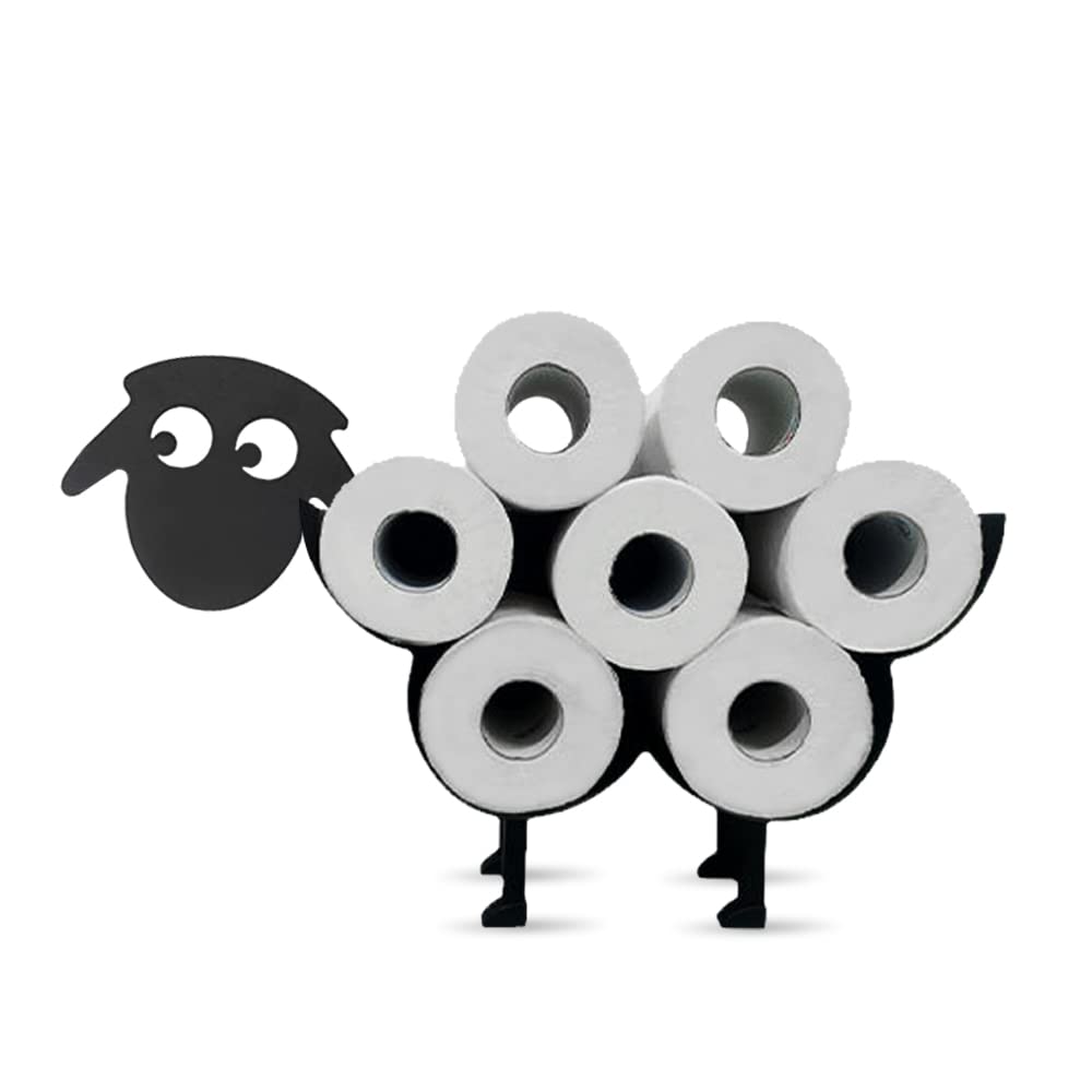 Metal Toilet Tissue Paper Roll Holder Storage, Cute Sheep Novelty Black Bathroom Kitchen Powder Room Decor Wall Art, Fun Accesso