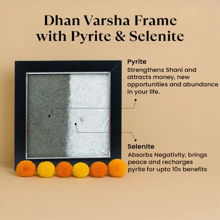 Astrotalk Dhan Varsha Frame with Pyrite & Selenite | Vastu Items for Wealth & Positivity | Wall Decor Items Living Room | Raw Pyrite Frame for Wall | Gift for Man & Woman | 19x19x1 cm | 1 Piece