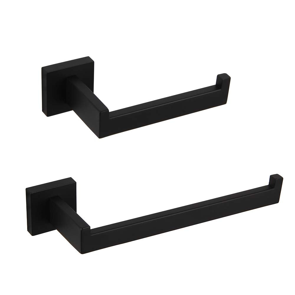 Gerzwy Bathroom Hardware Accessories Sets Matte Black Sus304 Stainless Steel Bath Shower Set 2-Pieces(Toilet Paper Holder Towel