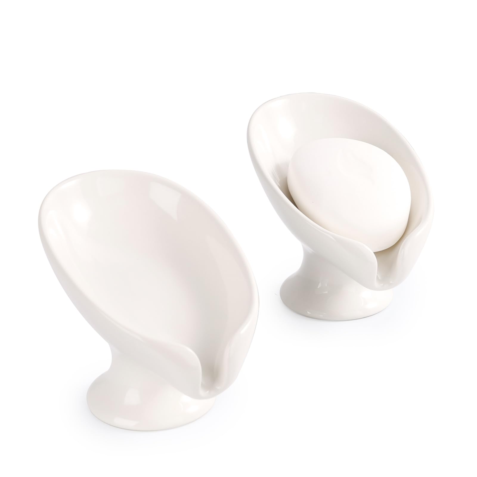 Soap Dish 2Pack, Ceramic Soap Holder Self Draining Cream White Leaf-Shape Soap Dishes For Bathroom Kitchen, Bar Soap Holder, Eas