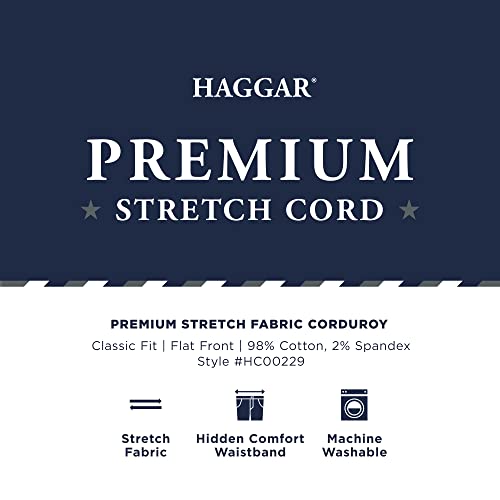 Haggar Mens Stretch Corduroy Expandable Waist Classic Fit Flat Front Pants, Charcoal, 38W X 30L Us