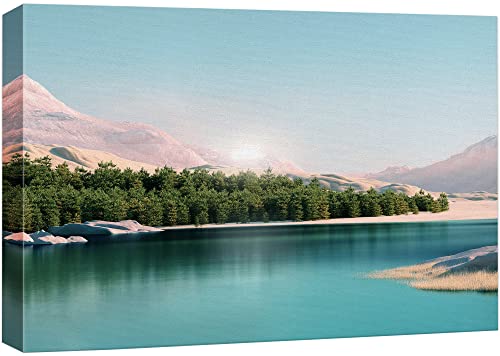 Wall26 Canvas Print Wall Art Pastel Mountain Forest Teal Lake View Nature Wilderness Photography Realism Earth Scenery Rustic Sc
