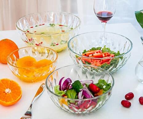 Jucoan 12 Pack 10 Oz Mini Glass Bowls, 5 Inch Diamond Cut Glass Prep Bowls, Stackable Glass Salad Bowls For Fruit, Cereal, Candy