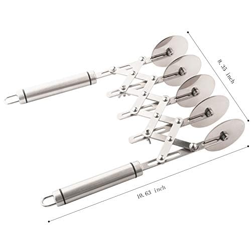 5 Wheel Pastry Cutter With Handle Set Of 2 Stainless Steel Double Cutter Adjustable Pizza Slicer Multi-Round Dough Cutter Roller