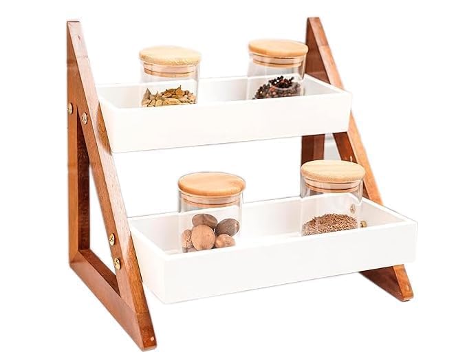 Dream Shop Countertop Multipurpose Kitchen Organizer Wooden Spice Rack For Kitchen|Tiered Shelf Storage Rack For Spice Jars/Bott