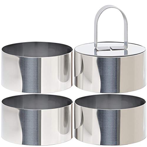 Hulisen Round Cake Ring Mold, Stainless Steel 3 Inch Dessert Mousse Molds With Pusher & Lifter Cooking Rings, Tuna Tartare Mold