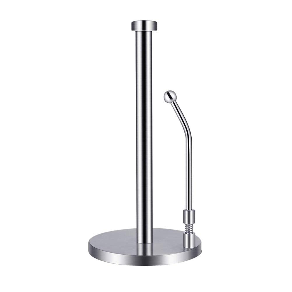 Abuycs Stainless Steel Standing Kitchen Roll Dispenser, Countertop Anti-Slip, One-Handed Operation, Modern Design, Silver