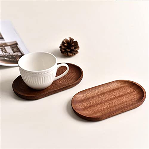 Mini Serving Tray For Jewellery Key Coin Set Of 2, Oval Natural Wood Dessert Cup Tray, Small Wooden Cheese Plate, Tableware Deco