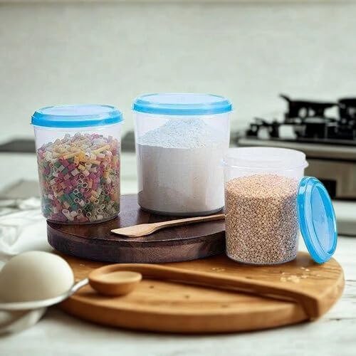 Quistal Plastic Kitchen Container Set  3 Pieces (1000 Ml, 2000Ml, 3000Ml)  Plain (Transparent) Blue