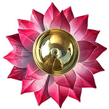 Srajan Brass Lotus Diya for Puja Pink | Lotus Diya Pooja Oil Lamp - Diwali Home Decoration Items,Metal Handpainted Deepak -Home
