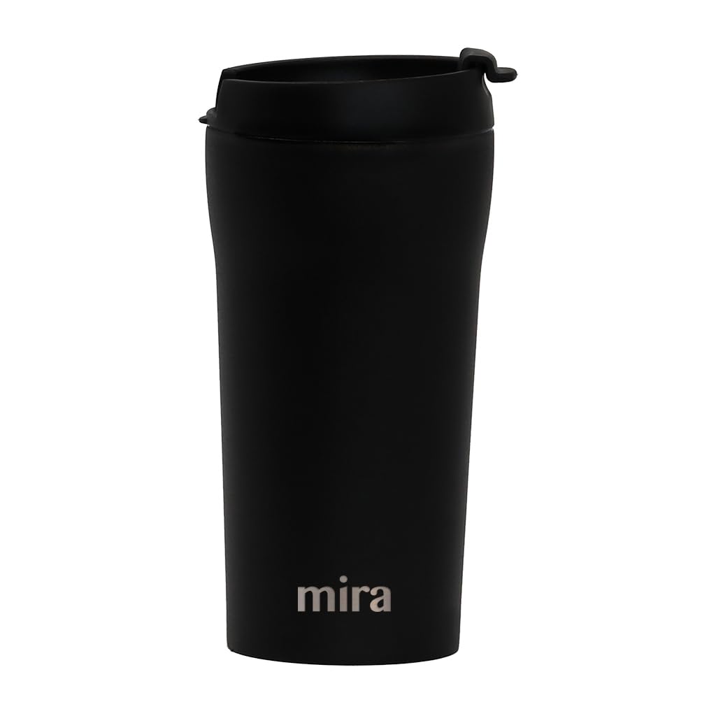 MIRA 12 oz Coffee Travel Mug  Stainless Steel Insulated Tumbler with LeakProof Lid  Hot & Cold Cup  Black