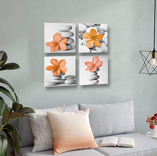 Genius Decor-Modern Bathroom Flowers Picture Zen Pebble Stone Modern Prints Burnt Orange Grey Bathroom Wall Decor (Orange)