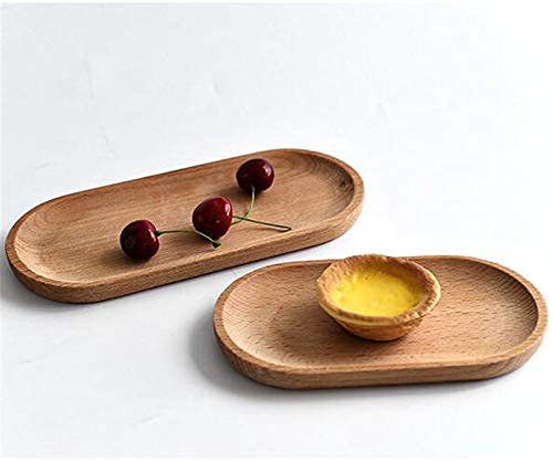 Mini Serving Tray For Jewellery Key Coin Set Of 2, Oval Wood Natural Dessert Cup Tray, Small Wooden Cheese Plate, Tableware Deco