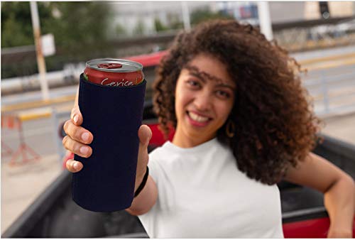 Kropsis Collapsible 12 Oz Slim Can Cooler Sleeves Blank Fabric Scuba Foam (Black, 12)