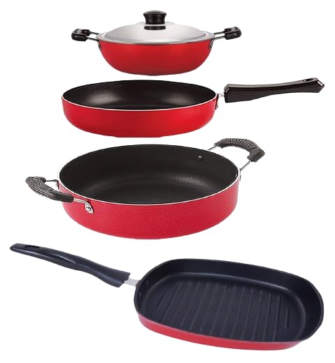 Nirlon Non Stick Coated Heat Resistance Pfoa Free Aluminium Cookware Utencil Gift Set Of 4 Pieces (Fp12_Dkd(M)_Gp24.5_Cs24)