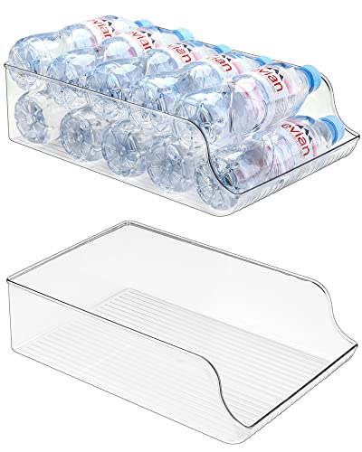 Puricon 2 Pack Water Bottle Dispenser Organizer For Refrigerator, Clear Plastic 16.9Oz Water Bottle Container Storage Bin For Fr