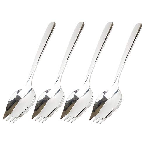 Sporks 4 Pack Stainless Steel Sporks 5.9 Inch Spork Spoon For Ice Cream Spoon Salad Forks, Fruit Appetizer Dessert, Silver