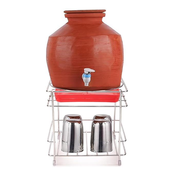 Cr18 Collection Round Surface Matka Stand For Water Pot|Pot Stand For Kitchen Utensils Heavy Stainless Steel Matka Stand,2Tier 