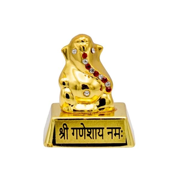 Suvasane Ganesha Idol | Golden Chrome Metal Ganesh Suitable For Office Table, Temple, Car Decoration Show Piece Of Ganapati