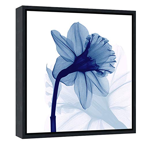 Pyradecor Black Framed One Panel Blue Flickering Flower Modern Paintings Canvas Wall Art Grace Floral Pictures On Canvas Prints