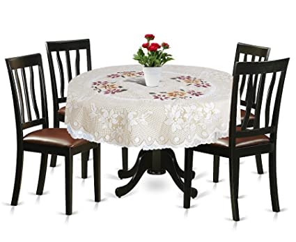 Chander Cotton Round Table Cover with Flower Design for Parties, Birthdays or Special Holiday Gatherings & Indoor/Outdoor (Cream