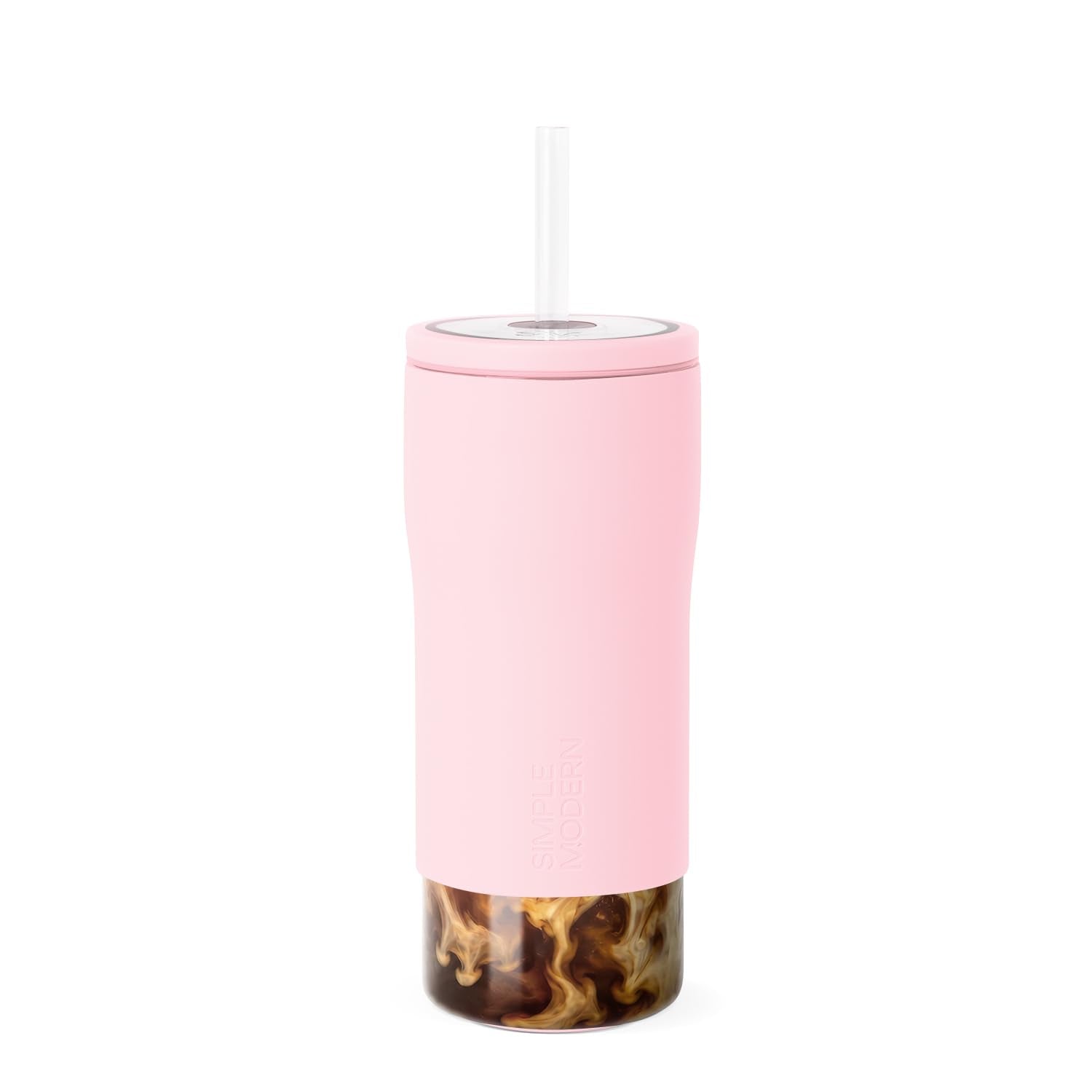Simple Modern Glass Iced Coffee Cup with Straw Lid | 20oz | Pink