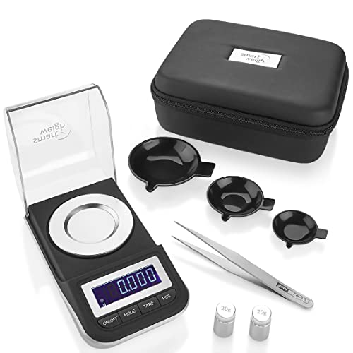 Smart Weigh 50G X 0001 Grams, Premium High Precision Digital Milligram Scale, Includes Tweezers, Calibration Weights,Three Weigh