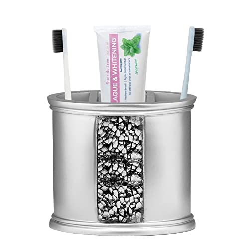 Zahari Home Sinatra Bath Tooth Brush Holder Modern Tooth Brush And Toothpaste Holder, Silver