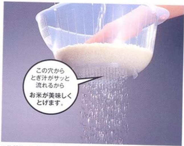 Inomata Japanese Rice Washing Bowl With Side And Bottom Drainers, Clear Limited Edition (Pack Of 2)
