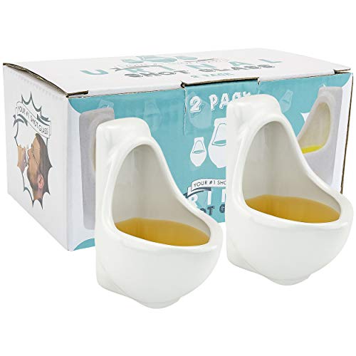 Fairly Odd Novelties Urinal Shot Glasses, Set Of 2 Funny Bathroom Humor Gag White Elephant Gift, 1.5-Ounce