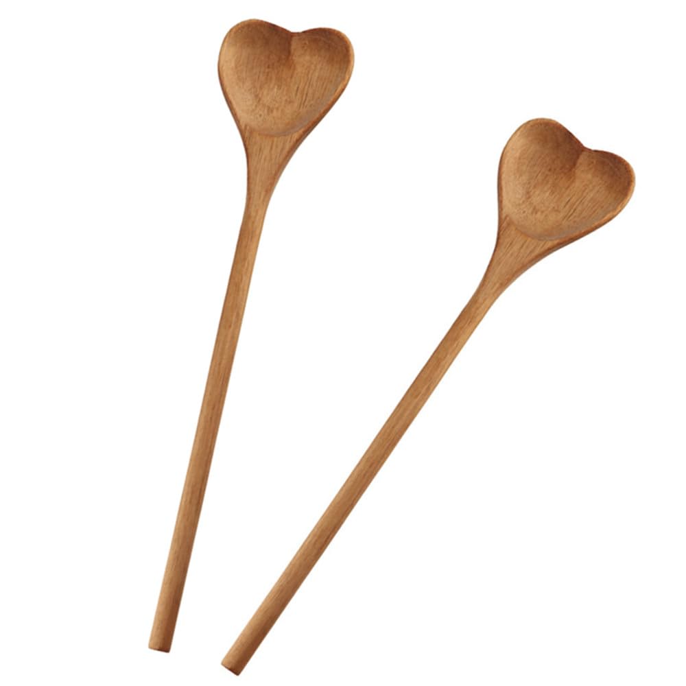 Set of 2 Heart Shaped Wooden Spoons, 11.2 Inch Long Handle Wooden Serving Mixing Spoon for Birthday, Housewarming, Bridal Shower