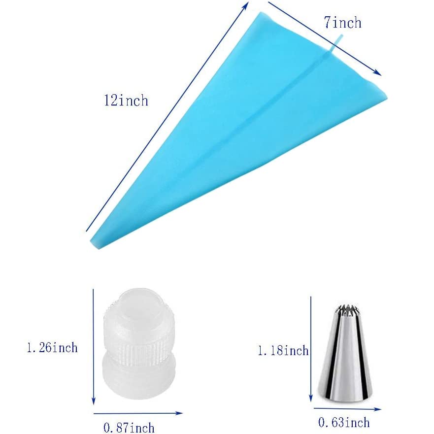 MuYwa Piping Bag and Tips Set - 8 Piece Cake Decorating Kit, Stainless Steel, Silver