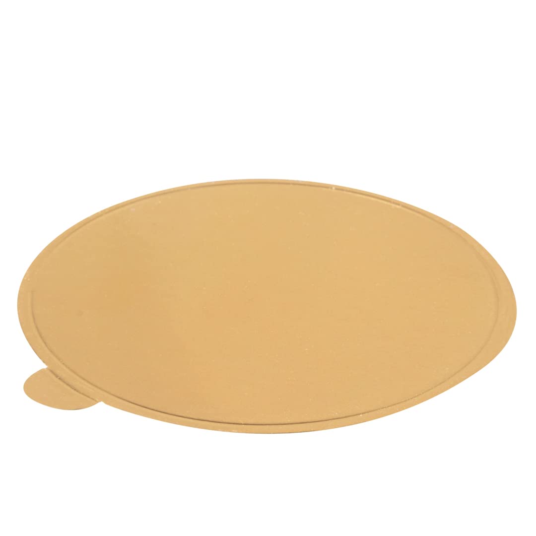 Restaurantware 3 Inch Mini Cake Boards 200 Round Single Portion Cake Boards - Built-In Tab For Dessert Displays Gold Paper Small