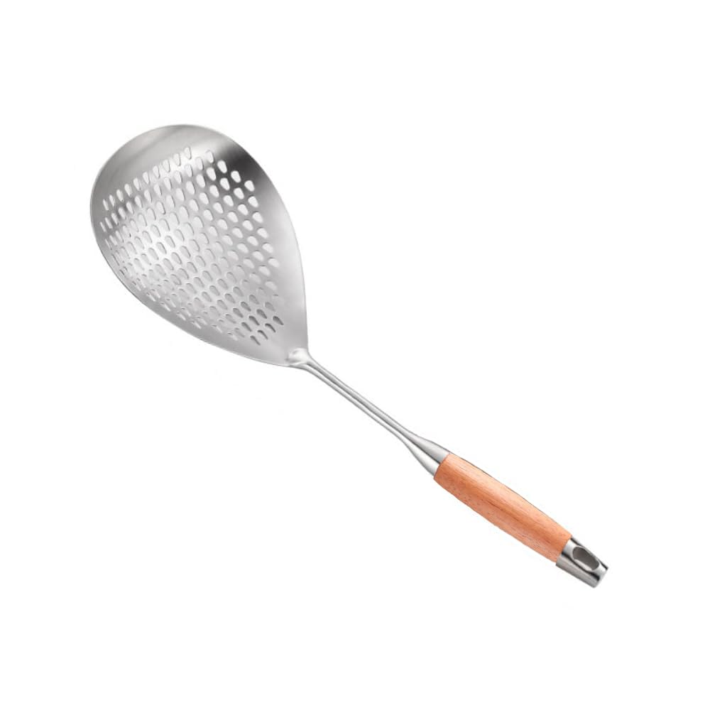 Leadigol Skimmer Slotted Spoon, Wooden Handle Stainless Steel Colander Pasta Noodle Strainer Skimmer Spoon Spider Strainer Skimm