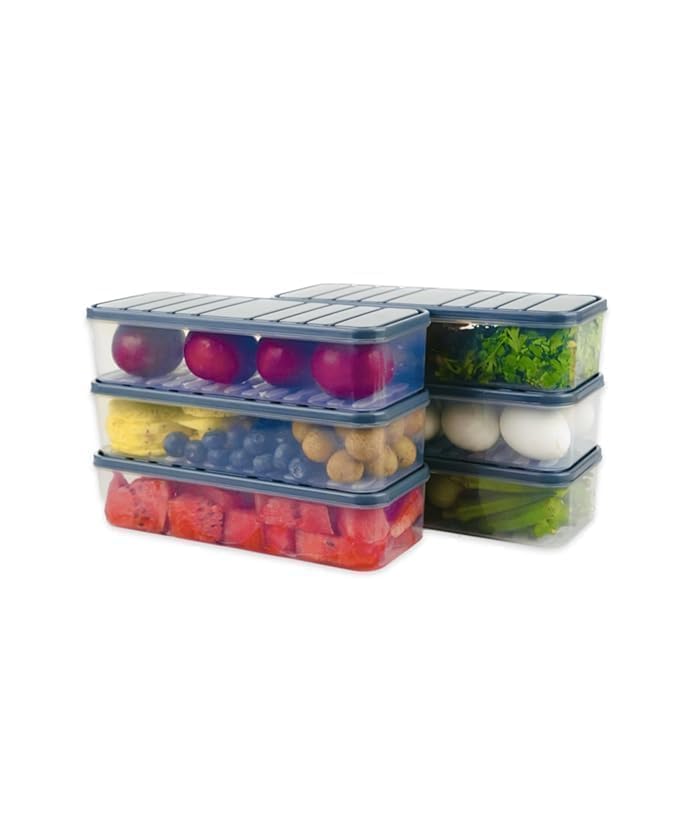 Krishn Kunj Refrigerator Storage Container Set With Drain Plate | Plastic Kitchen Boxes For Fresh Food Organization And Pantry M