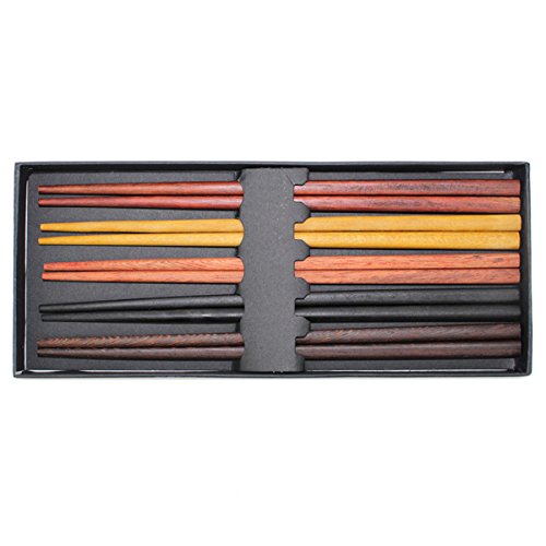 Set Of 2 Boxes(10 Pairs)- Multicolored Reusable Japanese Style Sushi Chopsticks Natural Wooden Unique Family Pack Gift Set(D1325