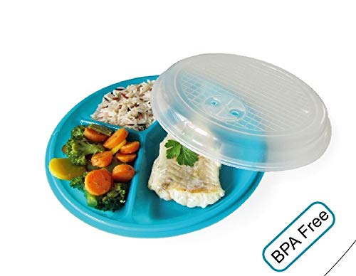 Dependable Industries Inc. Essentials 2-Pack Vented Microwave Lunch Plates With Lids - 3 Section Divided Bpa-Free Plastic Plates