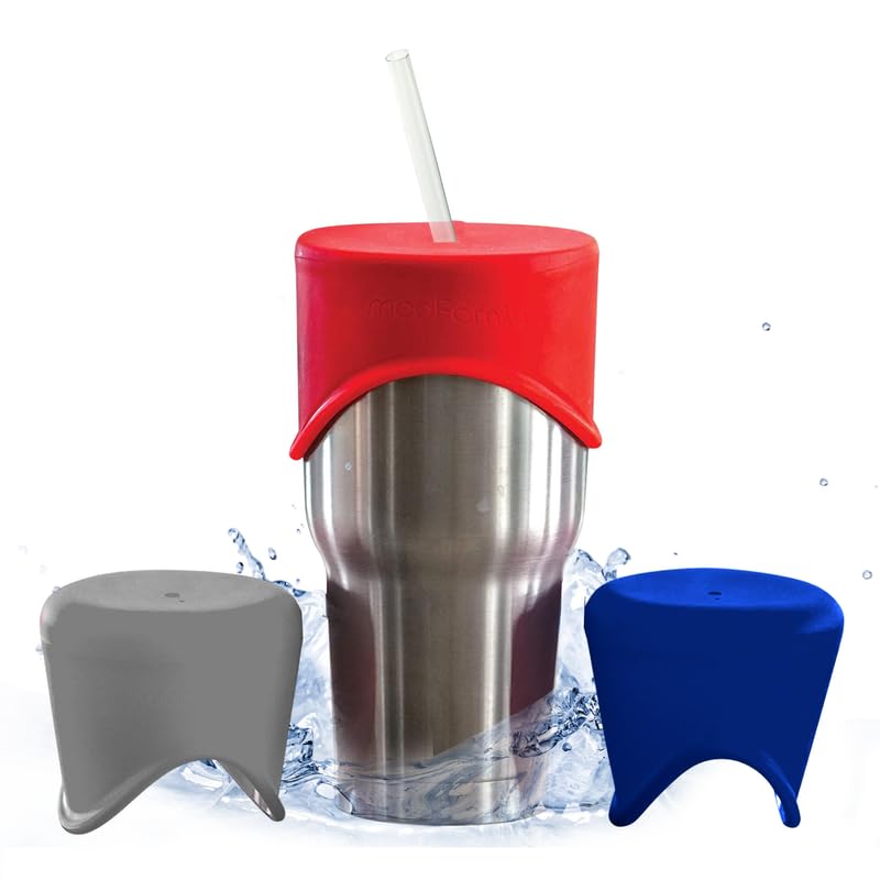 Silicone Sippy Cup Lids, Reusable Silicone Tumbler Cover Lid Stretches over Cups and Jars, Red,Navy,Gray by ModFamily Products t