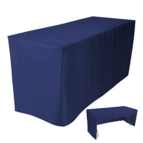 4LESS 6 Fitted Tablecloth Table Cover Trade Show Event Open Back Side  3 Sided Navy Blue