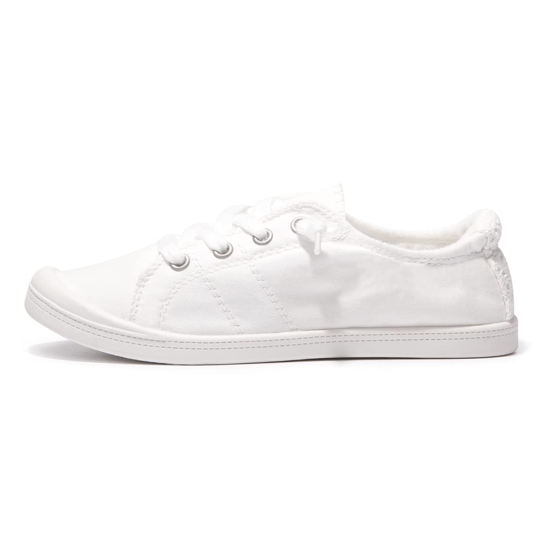 Womens Slip On Canvas Sneaker Low Top Casual Walking Shoes Classic Comfort Flat Fashion Sneakers (White 08)