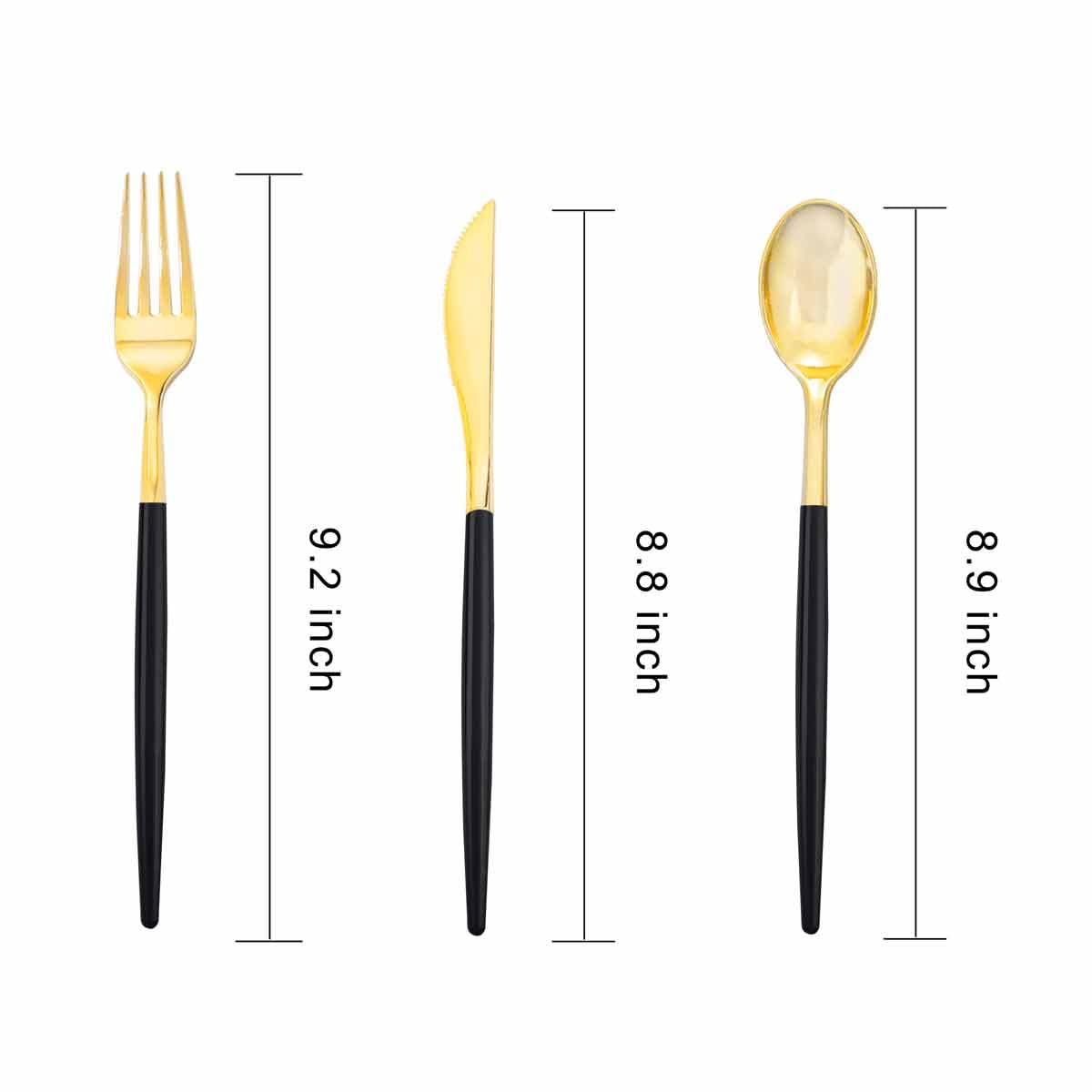 Rubtlamp 96 Pcs Gold Disposable Silverware, Gold Plastic Cutlery, Gold Utensils Plastic With Black Handle Include 32Forks, 32Spo