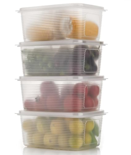 Xiran 4 Fridge Storage Boxes Fridge Organizer With Removable Drain Plate And Lid Stackable Fridge Storage Containers Plastic Fre