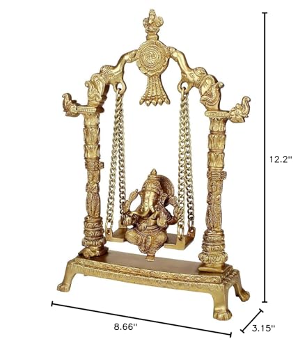 Artvarko Brass Lord Ganesha Bhagwan On Swing Brass Ganesh Idol Ganpati On Swing Jhoola Jhula For Home Dcor Office Gift