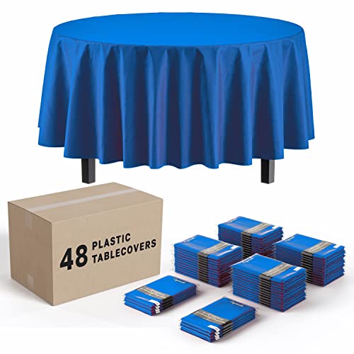 Exquisite Dark Blue Round Tablecloths In Bulk 48 Pack Dark Blue Plastic Disposable Table Cloth 84 Inch Tablecloth Plastic Table