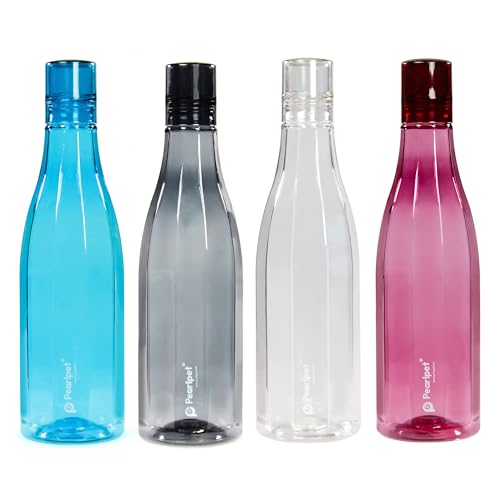 Pearlpet Azzure  BpaFree Plastic Water Bottle Set Of 4 Pcs, Each 1000Ml, Assorted Multicolor