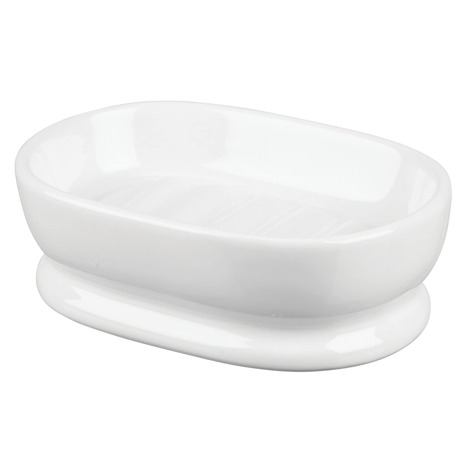 mDesign Ceramic Bar Soap Dish Tray, White - For Bathroom & Kitchen, Pack of 1, Model 06901MDBA