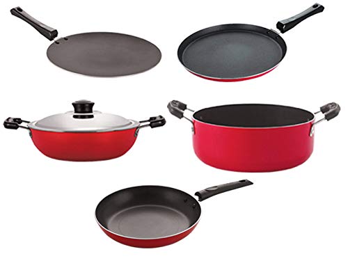 Nirlon NonToxic Oil Free NonStick Cookware Essential Combo Set Of 5 Pieces With Bakelite Handle(2.6Mm_Ct_Dkdm_Tp_Cass22_Ft12)