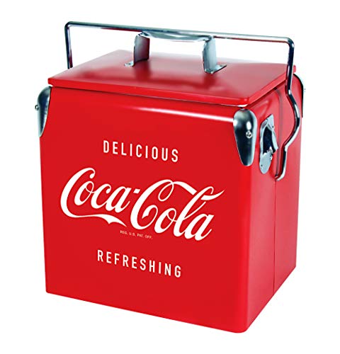 Coca Cola Retro Ice Chest Cooler With Bottle Opener 13 L /14 Quart Vintage Style Ice Bucket For Camping, Picnic, Beach, Rv, Bbqs