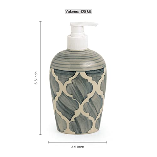 Exclusivelane Moroccan Essentials Handpainted 3 Piece Ceramic Bathroom Accessory, Grey And Off White (Liquid Soap Dispenser, Soa